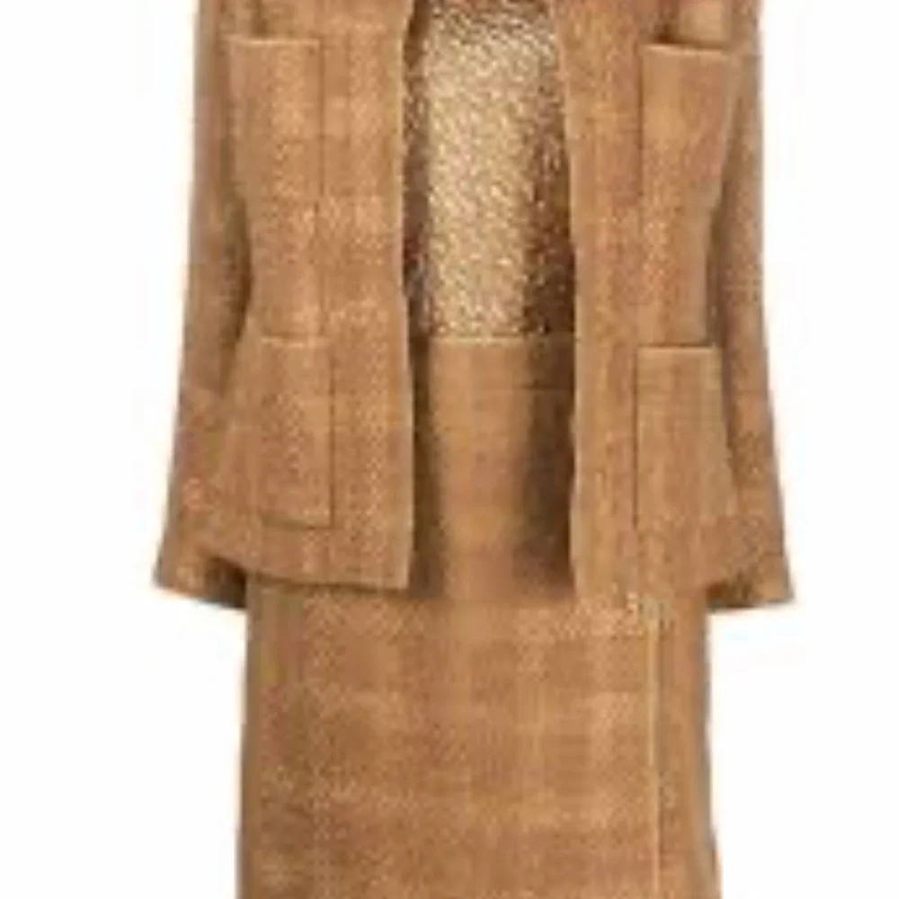 CHANEL Vintage iconic Gold and Brown Tweed skirt (only) gripoix bejeweled button